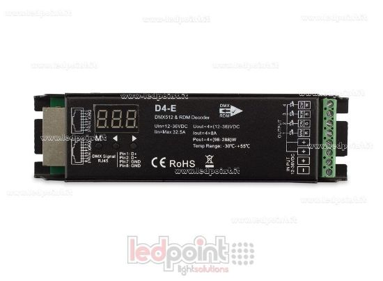 Imagen de DMX 512 & RDM descodificador carril, 4 canales de 8A cada uno, tensión 12-36V DC, puerto RJ45