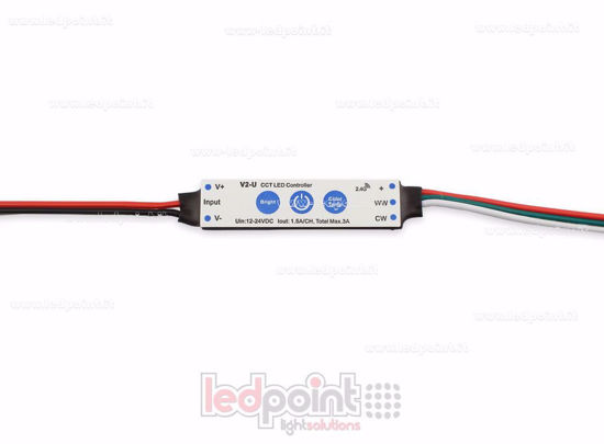 Imagen de Receptor controlador mini CCT para instalación en perfiles de aluminio, 12-24V, 2ch 1.5A/CH con botones y RF 2.4G