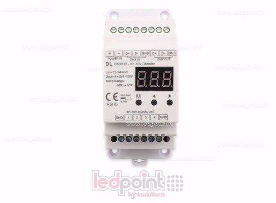 Imagen de 0/1-10V  DMX 512 descodificador carril DIN, 4 canales de 20mA cada uno, tensión 12-24 DC