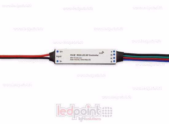 Imagen de Mini dimmer receptor para instalación en perfiles de aluminio, RGB, 12/24V, 3ch 1A/CH, RF 2.4G