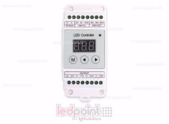 Imagen de DMX 512 descodificador carril DIN, 4 canales de 5A cada uno, tensión 12-24V DC