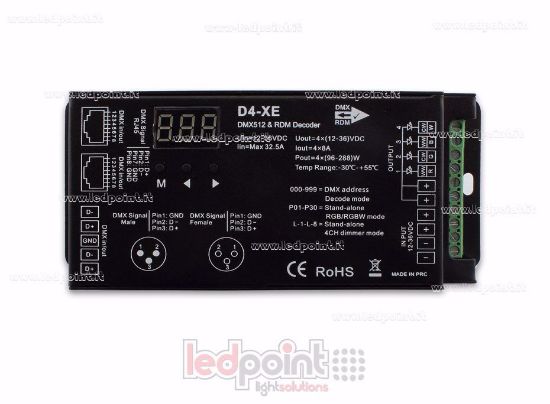 Imagen de DMX 512 & RDM descodificador carril, 4 canales de 8A cada uno, tensión 5-36V DC, XLR3 e RJ45