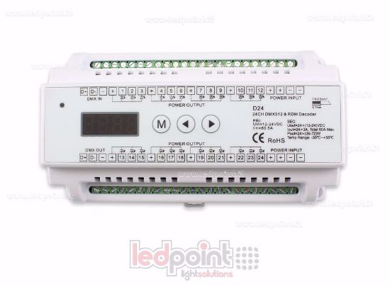 Imagen de DMX 512 descodificador carril DIN, 24 canales de 3A cada uno, tensión 12-24V DC