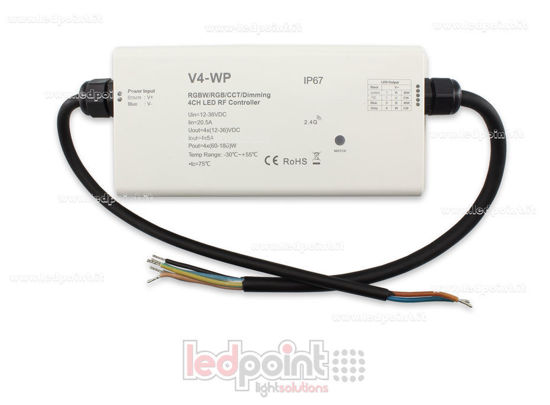 Imagen de Controlador RGBW IP67 waterproof 12/36V, 4ch*5A, RF 2.4G
