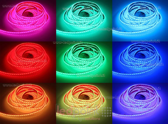 Imagen de Tira de led 5m RGB 3838 112led/m 24V 16W/m PCB 8mm, IP67 silicona sólida transparente