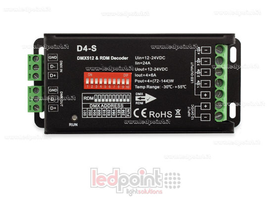 Imagen de DMX 512 descodificador , 4 canales de 6A cada uno, tensión 12-24V DC