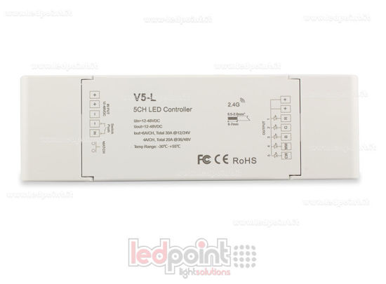 Imagen de Receptor controlador RGB+CCT 12/24V, 5ch*6A o 36/48V, 5ch*4A, RF 2.4G