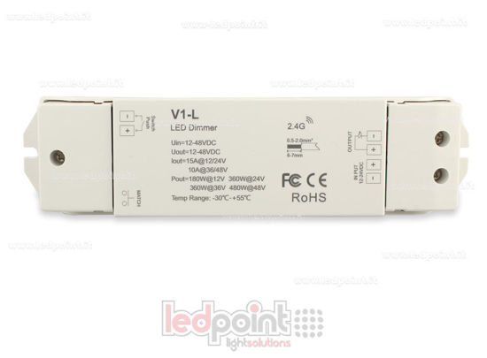 Imagen de Receptor dimmer monocromático con interruptor, 1ch*15A 12/24V o 1ch*10A 36/48V, RF 2.4G