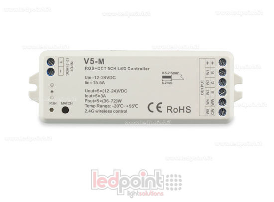 Imagen de Controlador RGB+CCT 12/24V, 5ch*3A, RF 2.4G