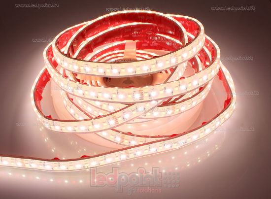 Imagen de Tira de led 5m RGB 3838 + blanco 4000-4250K 2835 140led/m Honglitronic 24V 28,8W/m, IP67 silicona sólida transparente