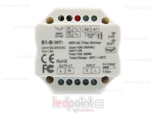 Imagen de Controlador monocromático triac 100/230V, push dim AC, WiFi, RF 2.4G para caja de conexiones de pared