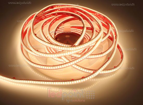 Imagen de Tira de led 5m blanco cálido 3000K 3step 2835 240led/m Honglitronic 24V 9,6W/m, PCB 6mm, IP65 tubo de silicona extruído bordes llenos interior vacío