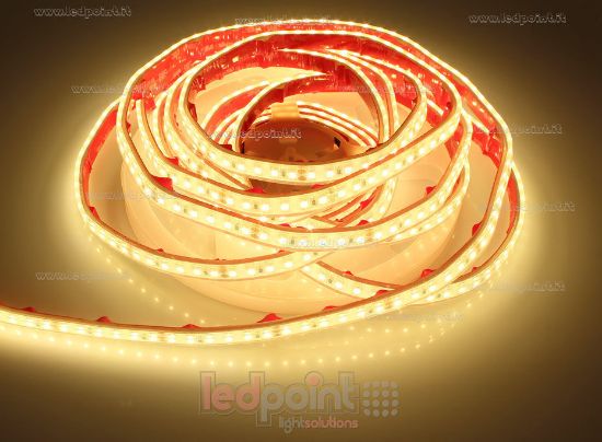 Imagen de Tira led 5m blanco cálido 3000K 2835 120led/m Honglitronic 24V 9,6W/m, IP67 silicona sólida transparente