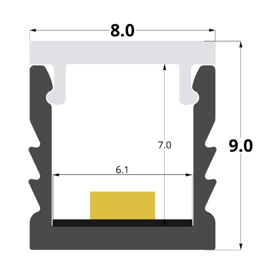 Imagen de Perfil en aluminio empotrado 8x9mm, 2 metros