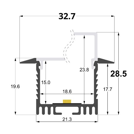 Imagen de Perfil en aluminio empotrado 32x25mm, 2 metros