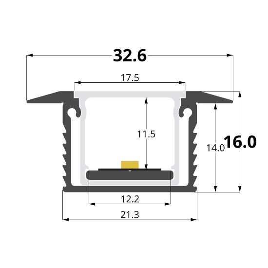 Imagen de Perfil en aluminio 32x16mm empotrado impermeable, 3 metros