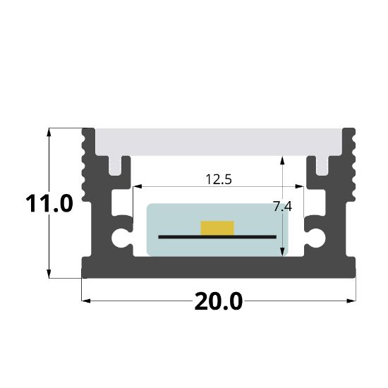 Imagen de Perfil en aluminio pisable empotrado para suelo 20x11mm, 2 metros