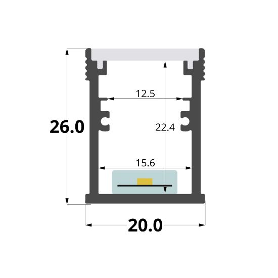 Imagen de Perfil en aluminio pisable empotrado para suelo 20x26mm, 2 metros