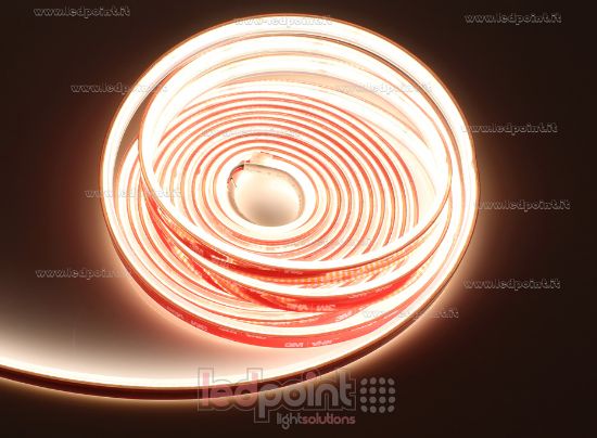 Imagen de Tira de led COB 5m blanco cálido 3000K CRI Ra>90 320led/m 24V 9,6W/m, IP65 tubo de silicona extruído bordes llenos interior vacío