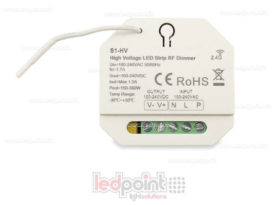 Imagen de Controlador monocromático 100/230V, push dim AC, RF 2.4G para carril DIN