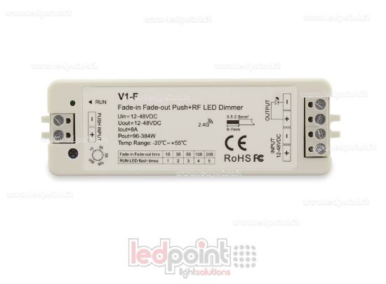 Imagen de 12/48V, 1ch*8A, receptor dimmer monocromático RF 2.4G con fundido on/off ajustable y interruptor