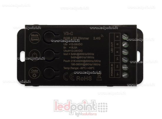 Imagen de Controlador receptor RGB 12-24V, 3ch*6A con 3 interruptores y PWM seleccionable, RF 2.4G