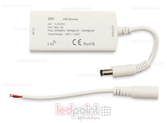 Imagen de Receptor dimmer monocromático con 3 interruptores 5/24V, 1ch*5A, RF 2.4G