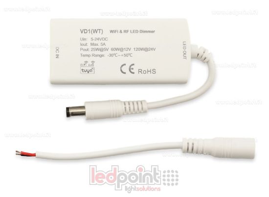 Imagen de Receptor dimmer monocromático con 3 interruptores 5/24V, 1ch*5A, Wi-Fi y RF 2.4G
