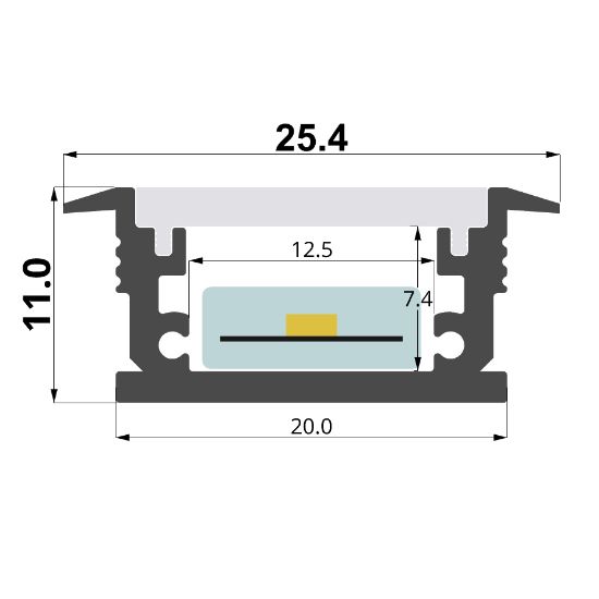 Imagen de Perfil en aluminio pisable empotrado para suelo  25x11mm, 2 metros