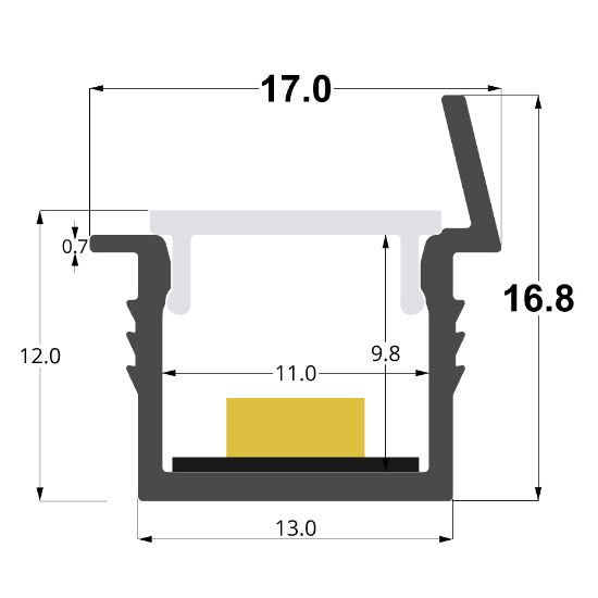 Imagen de Perfil en aluminio empotrado 17x17mm