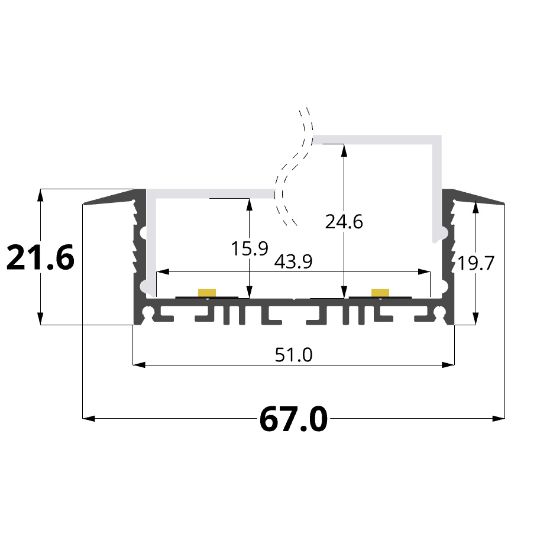 Imagen de Perfil en aluminio empotrado 67x22mm
