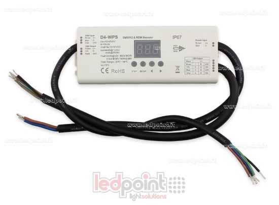 Imagen de DMX 512 descodificador IP67 a prueba de agua, 4 canales de 5A cada uno, tensión 12-36V DC