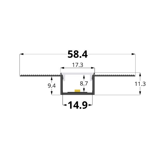 Imagen de Perfil de aluminio pintado blanco 57x10 mm para pladur sin perforaciones, 3 metros