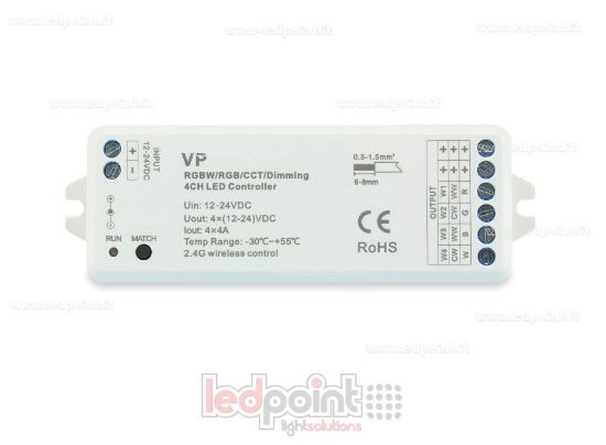 Imagen de Controlador RGBW 12/24V, 4ch*4A, Max 16A, RF 2.4G