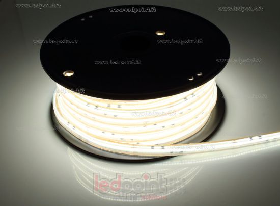 Imagen de Tira LED COB 25m, blanco 4000K, 360led/m, 230V, 13W/m, IP65 (tubo de silicona extruido con bordes llenos y interior vacío)