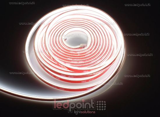 Imagen de Tira de led COB 5m blanco 4000K CRI Ra>90 320led/m 24V 6,6W/m PCB 5mm, IP65 tubo de silicona extruído bordes llenos interior vacío
