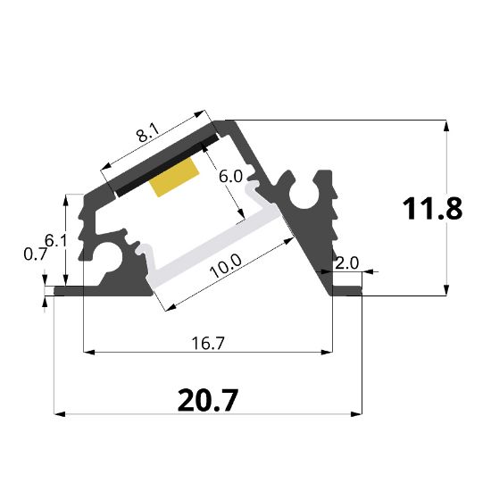 Imagen de Perfil en aluminio empotrado 21x12mm