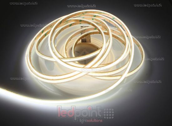 Imagen de Tira de led COB 5m blanco 4000K CRI Ra>90 400leds/m 12V 6W/m 10W/m PCB 5mm, IP65 tubo de silicona extruído bordes llenos interior vacío