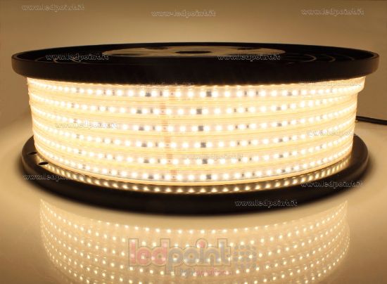 Imagen de Tira de led 50m led blanco cálido 3000K 2835 120led/m 230V 16,5W/m, IP65 tubo de silicona extruído bordes llenos interior vacío