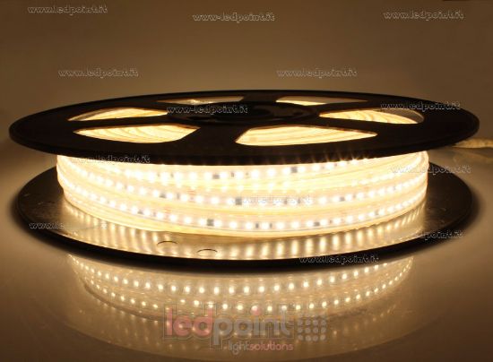 Imagen de Tira de led 25m led blanco cálido 3000K 2835 120leds/m 230V 16,5W/m, IP65 tubo de silicona extruído bordes llenos interior vacío