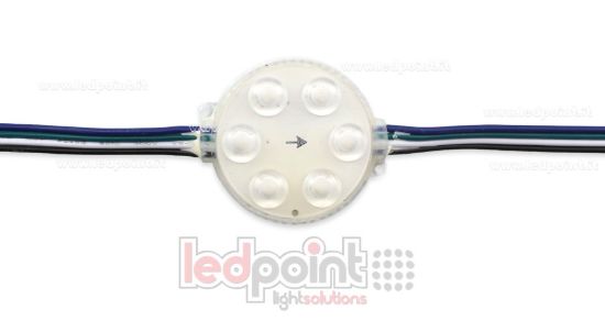 Imagen de Módulo 6 led Pixel RGB 1804IC 3528 24V 1,44W IP67 con lente 165°
