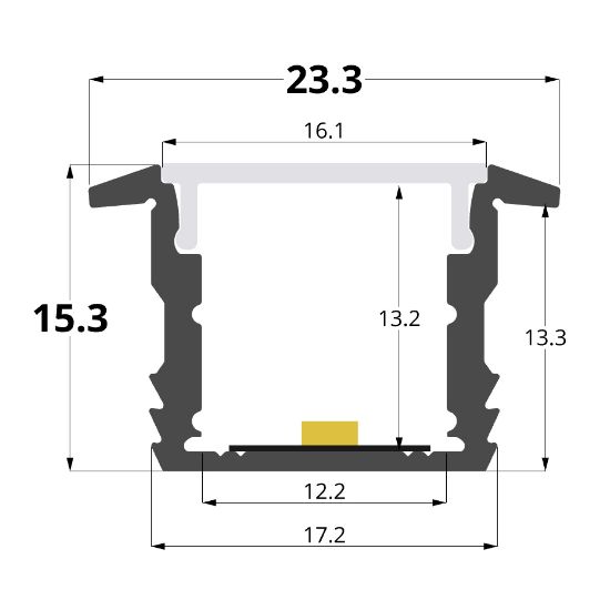 Imagen de Perfil en aluminio empotrado 23x15mm