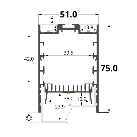 Imagen de Perfil en aluminio 50x75mm