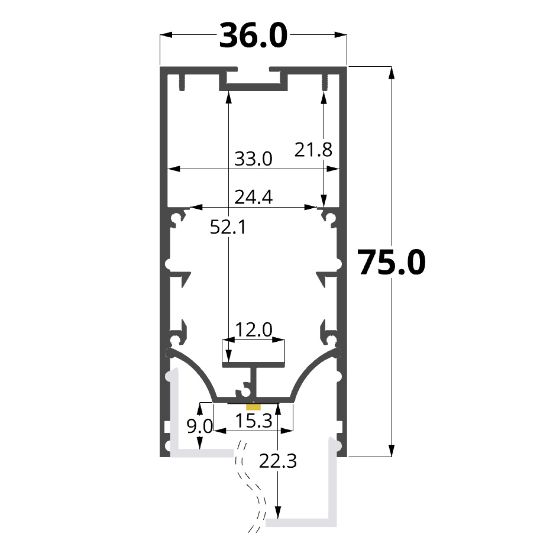 Imagen de Perfil en aluminio 36x75mm