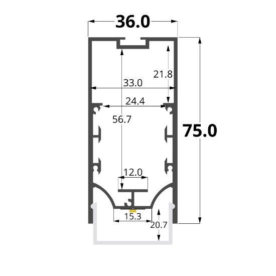 Imagen de Perfil en aluminio pintado de blanco 36x75mm, 3 metros