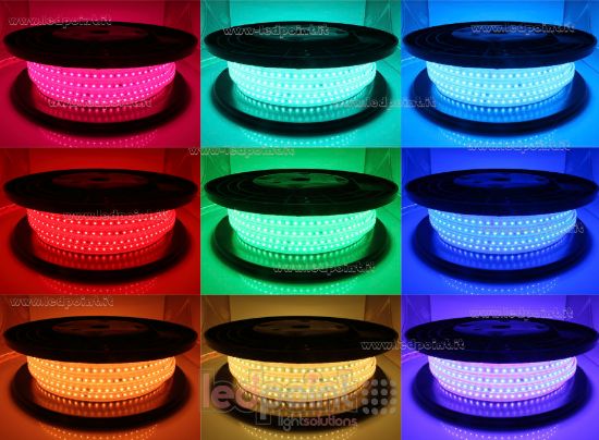 Imagen de Tira de led 25m RGB 2835 72led/m 230V 11W/m, IP65 tubo de silicona extruído bordes llenos interior vacío