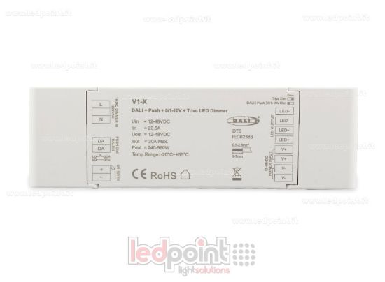 Imagen de Receptor Dimmer Monocromático 4 en 1 con Push Dimm, DALI, 0/1-10V + Triac 1CH*20A 12/48V