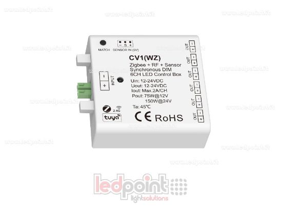 Imagen de Interfaz de dimmer 6ch 75/150W 12V-24V, RF 2,4GHz y ZigBee con entrada de sensor