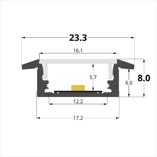 Imagen de Perfil en aluminio empotrado 23x8mm sin ranura