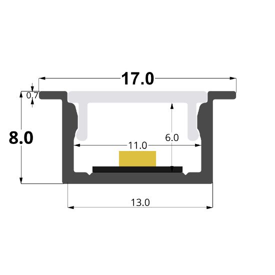 Imagen de Perfil en aluminio empotrado 17x8mm